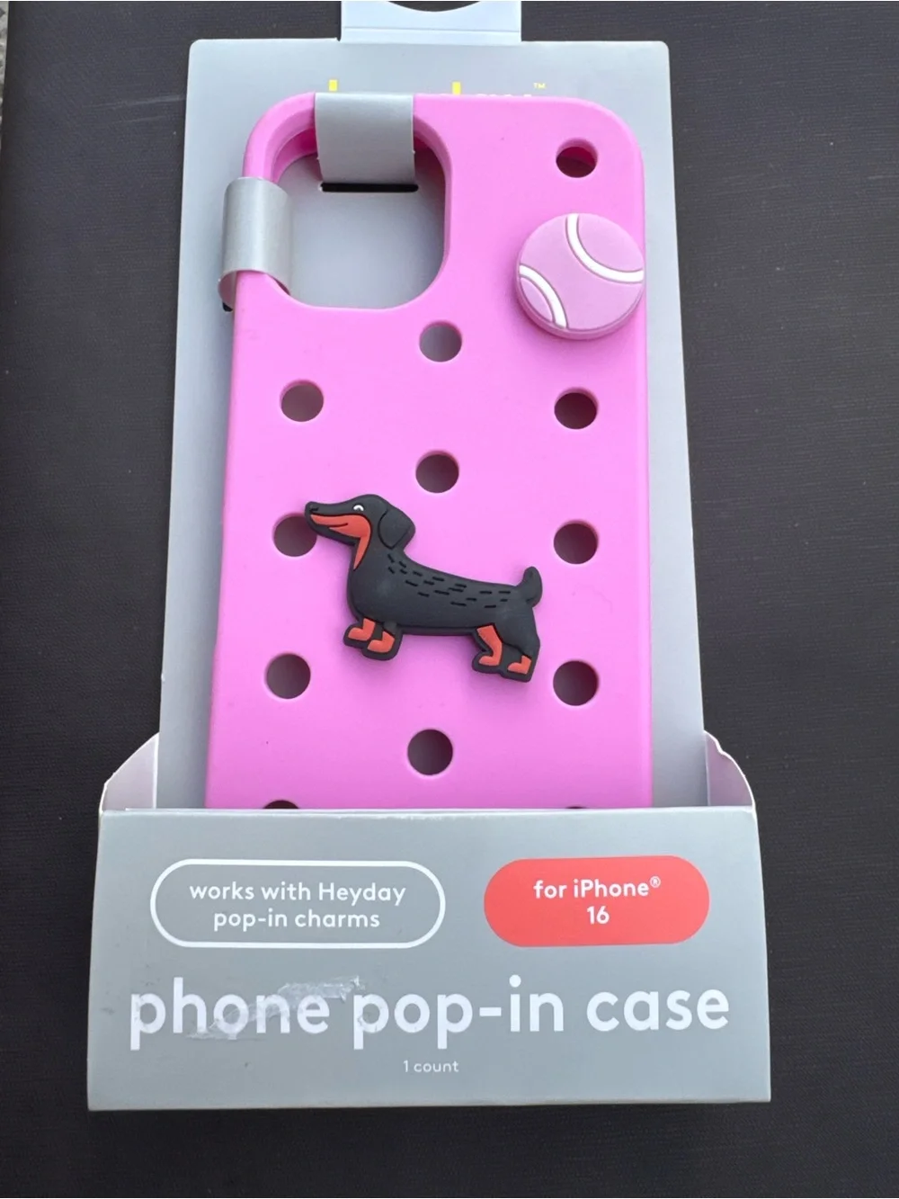 heyday Pink Pop-In Phone Case with Dachshund Charm for iPhone 16